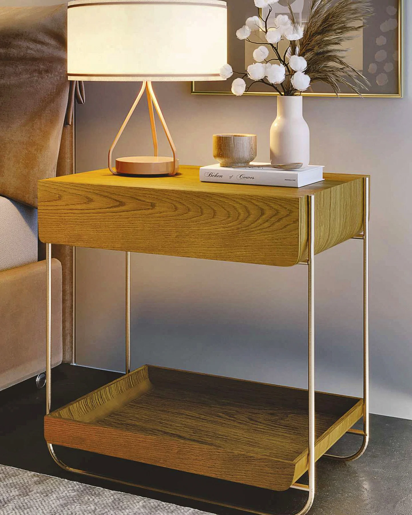 Mesa de cabeceira Canoa com abajur